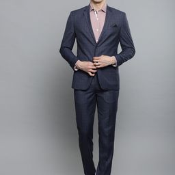 Louis Philippe Men Blue Checked Single-Breasted Slim FitSuit-image-27