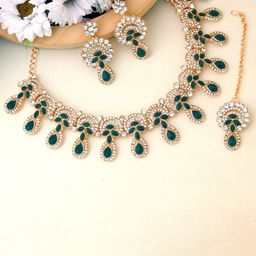 Atasi International Gold-Plated American Diamond Studded & Beaded Jewellery Set-image-82