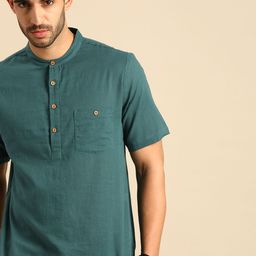 Anouk Men Green Pure Cotton Daily Wear Waist Length Kurta-13