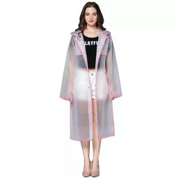 Allextreme Raincoat M Size ‎Ethylene Vinyl Acetate (EVA) Transparent Pink With Hood and Sleeves for Women, Men, EXM1-PN-M-28