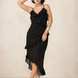 Virgio Women Farah Black Ruffle Midi Dress-picture-28