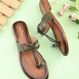 pelle albero Women Textured Open Toe Flats-0