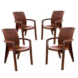 Maharaja Vintage Arm Rest Plastic Chair Teakwood for Home, Office (Set of 4)-image-77