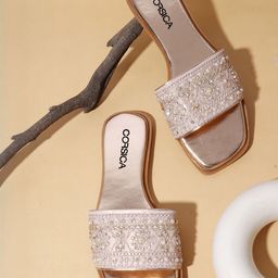 CORSICA Women Gold Tone Party Open Toe Flats-picture-3