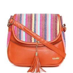 KLEIO Tan Orange Jacquard Half Moon Sling Bag with Tasselled-picture-5
