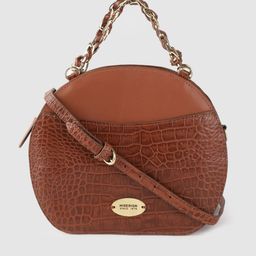 Hidesign Tan Brown Handcrafted Croc Textured Leather Structured Handheld Bag-22
