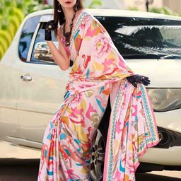 DIVASTRI Floral Printed Satin Saree-image-89