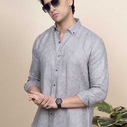 ALMATY Men Comfort Button-Down Collar Abstract Printed Linen Slim Fit Casual Shirt-picture-4