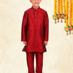 YK Boys Maroon Straight Mandarin Collar Kurta with Pyjama-picture-17