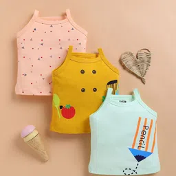 Unfab Infant Girls Pack Of 3 Printed Assorted Pure Cotton Camisoles-picture-17