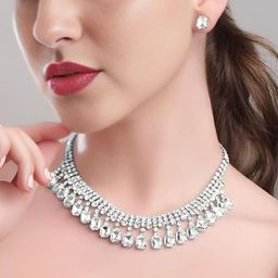 Anouk Rhodium Plated American Diamond Jewellery Set-picture-2
