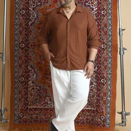 Instafab Plus Geometric Textured Comfort Spread Collar Cotton Shirt-image-13
