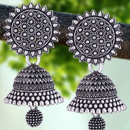 DIVASTRI Set of 5 Silver-Plated Oxidized Dome Shaped Jhumkas image 4