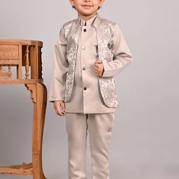 BAESD Boys Stone Embellished & Embroidered Mandarin Collar Sherwani Set-image-76