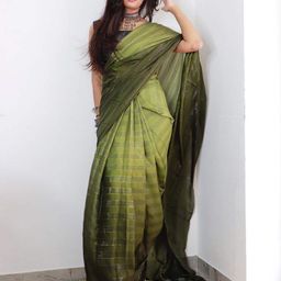 KAYOMMI Pure Chiffon Striped Zari Ready to Wear Saree-image-108