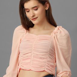 SXV STYLE Women Self Design Puff Sleeve Tropical Cotton Fitted Crop Top-image-76