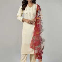 Anouk Rustic Women Embroidered Pleated Sequinned Kurta with Trousers & With Dupatta-picture-21
