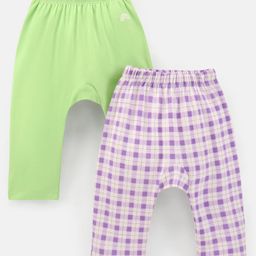 Doodle Poodle Full Length Diaper Leggings Solid & CheckedPack of 2 - Green & Purple-image-10