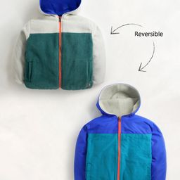 Cherry Crumble By Nitt Hyman Full Sleeves Colour Block Polar Fleece Reversible Hooded Jacket - Multi Colour-image-28