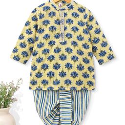 Babyhug 100% Cotton Full Sleeves Floral Print Kurta & Dhoti Set - Light Yellow-image-61