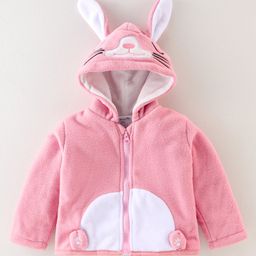 Kookie Kids Full Sleeves Hoodie With Bunny Applique & Embroidery - Pink & White-image-60