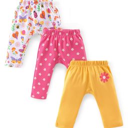 Babyhug Interlock Full Length Diaper Leggings Floral Printed Pack of 3 - Yellow & Pink-image-40