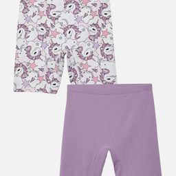 Mackly Pack of 2 Cotton Elastane Solid & Unicorn Printed Shorts - Purple & Multi Colour-image-82