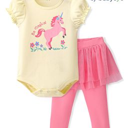 Babyoye Eco Conscious 100% Cotton with Eco Jiva Finis Half Sleeves Onesies & Skeggings Unicorn Print - White & Pink-image-33