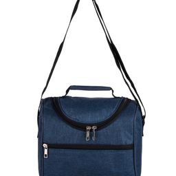Kuber Industries Lunch Bag  Rexine Thermal Insulated Lunch Bag  Waterproof Tiffin Cover with Handle  Front Pocket Lunch Bag for Office  Zipper Lunch Bag for Camping  Blue-73