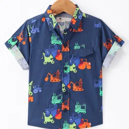 Dew Drops Poplin Knit Half Sleeves Printed Shirt with Vehicle Print -  Navy Blue-picture-15