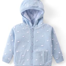 Babyhug Knit Full Sleeves Hooded Sweater with Ear Applique - Blue-image-84