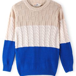 Primo Gino 100% Cotton Knit Full Sleeves Pullover Sweater with Colour Block & Cable Knit Design - Blue-image-56
