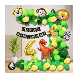 Bubble Trouble Dinosaur Jungle theme 4th Birthday Party Decorations For Boys Girls Kids Forest Animal Cutout Foil balloons/Metalic Balloons Birthday Party Backdrop Garlend kit(72 Pcs)-image-92