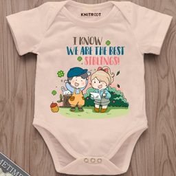 KNITROOT Raksha Bandhan Theme Half Sleeves I Know We Are The Best Sibling Text Printed Onesie - Peach-image-8