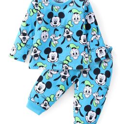 Babyhug Disney Cotton Knit Full Sleeves Night Suit With Mickey Mouse Graphics - Light Blue-image-115