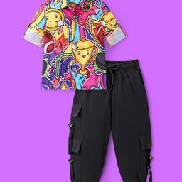 Ollington St. Cotton Twill Woven Full Sleeves Printed Shirt & Joggers Set - Yellow & Dark Grey-image-62