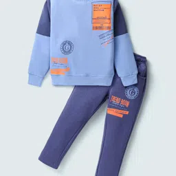 Olio Kids Fleece Knit Full Sleeves Winter Wear Suit with Text Print - Navy Blue-picture-33