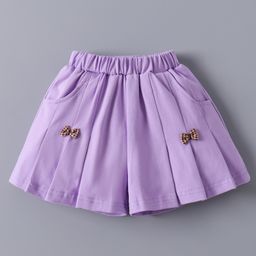 Mark & Mia Solid Cotton Shorts With Bow Applique - Purple-image-76