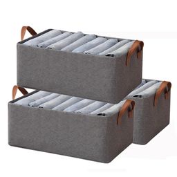 House of Quirk Durable Linen Closet Organizers and Foldable Storage Baskets, Rectangle Storage Boxes for Pants, Shirt, Bra Panty, Socks Dark Grey - Pack of 3-image-75