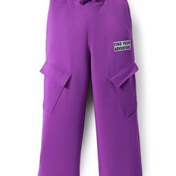Pine Kids Knit Full Length Lounge Pant With Text Print & Cargo Pockets - Purple-picture-32