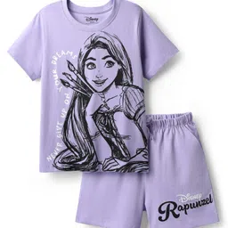 HoneyHap Disney Single Jersey Knit Half Sleeves Shorts Night Suit with Rapunzel Graphics - Lavender-picture-23