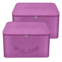 Storite 2 Pack Nylon Wardrobe Bag Underbed Moisture Proof Cloth Storage Organizer, Storage box for Clothes Saree Bags with Zippered Closure & Handle (Purple, Square-25