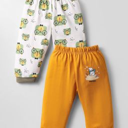 OHMS Single Jersey Knit Full Length Lounge Pant With Animal Print Pack Of 2 - White & Mustard-image-90