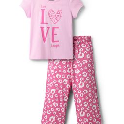 Honeyhap Premium Cotton Half Sleeves Night Suit With Bio Finish & Love Print - Light Pink-image-77