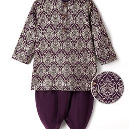 EARTHY TOUCH Single Jersey Knit Full Sleeves Dhoti Kurta Set With Floral Print - Purple-image-66
