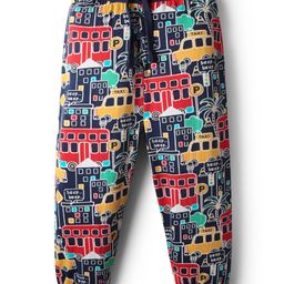Babyhug Cotton Knit Full Length Lounge Pant with Traffic Print - Navy Blue-picture-45