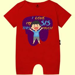 The Peppy Tend 100% Cotton Knit Raksha Bandhan Theme Half Sleeves I Love My Sis This Much Text Printed Romper - Red-image-85