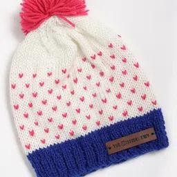 The Original Knit Hearts Designed Pom Pom Detailed Cap - Diameter - 30 Cms - White & Blue-picture-15