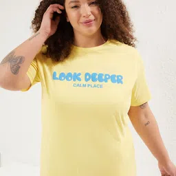 Trendyol Women Plus Size Typography Printed Round Neck Cotton Relaxed Fit T-shirt-image-34