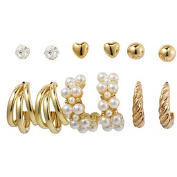 Palli Creation Set Of 6 Gold-Plated Pearls Beaded Heart Shaped Studs image 4